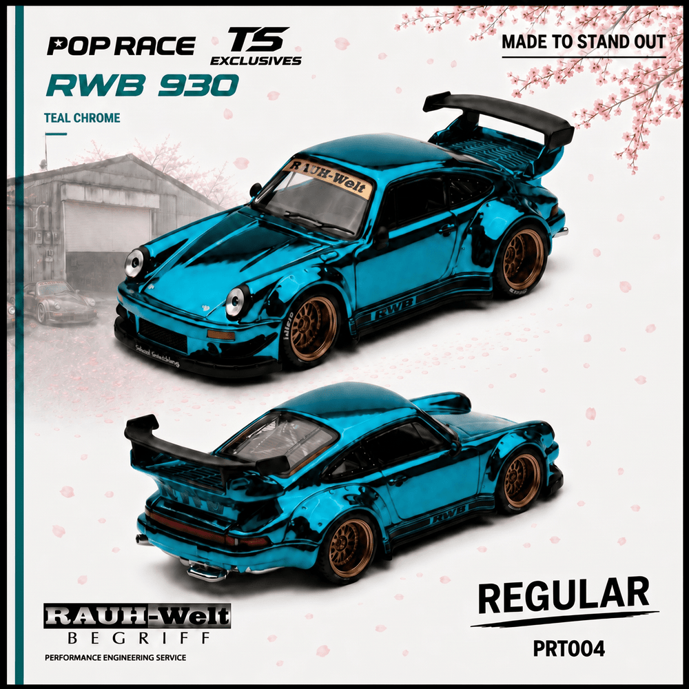*Pre - Order* Pop Race - RWB 930 - Teal Chrome *TS Exclusive Edition* - Top CollectiblesDiecastPop Race