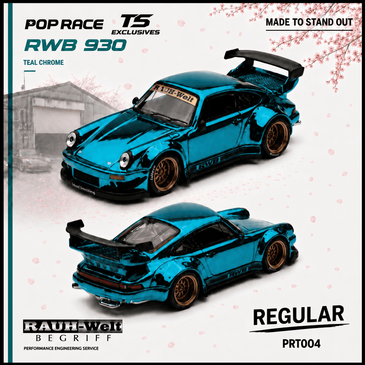 *Pre - Order* Pop Race - RWB 930 - Teal Chrome *TS Exclusive Edition* - Top CollectiblesDiecastPop Race