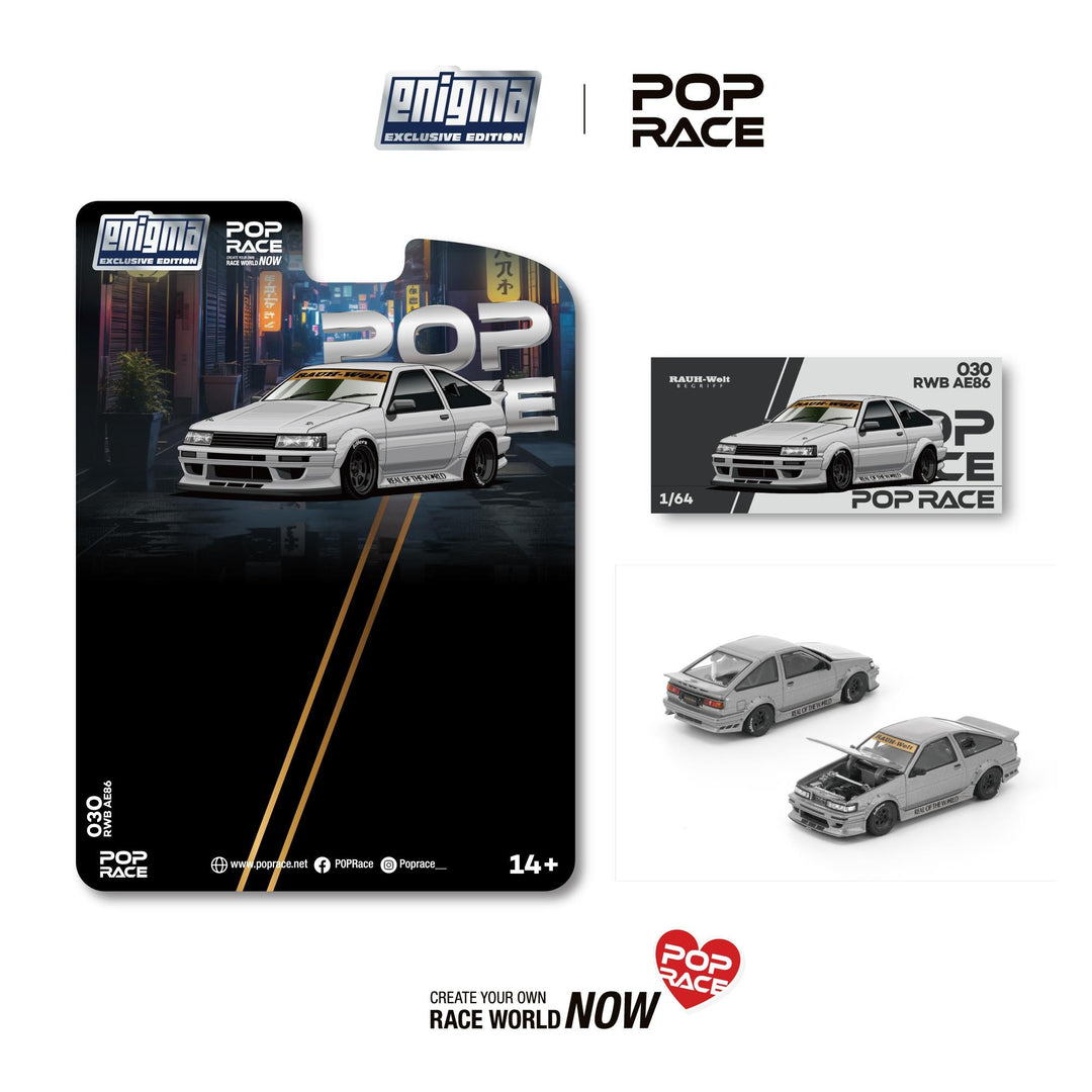 *Pre - Order* Pop Race - RWB AE86 - Matte Grey *Enigma Exclusive Edition* - Top CollectiblesDiecastPop Race