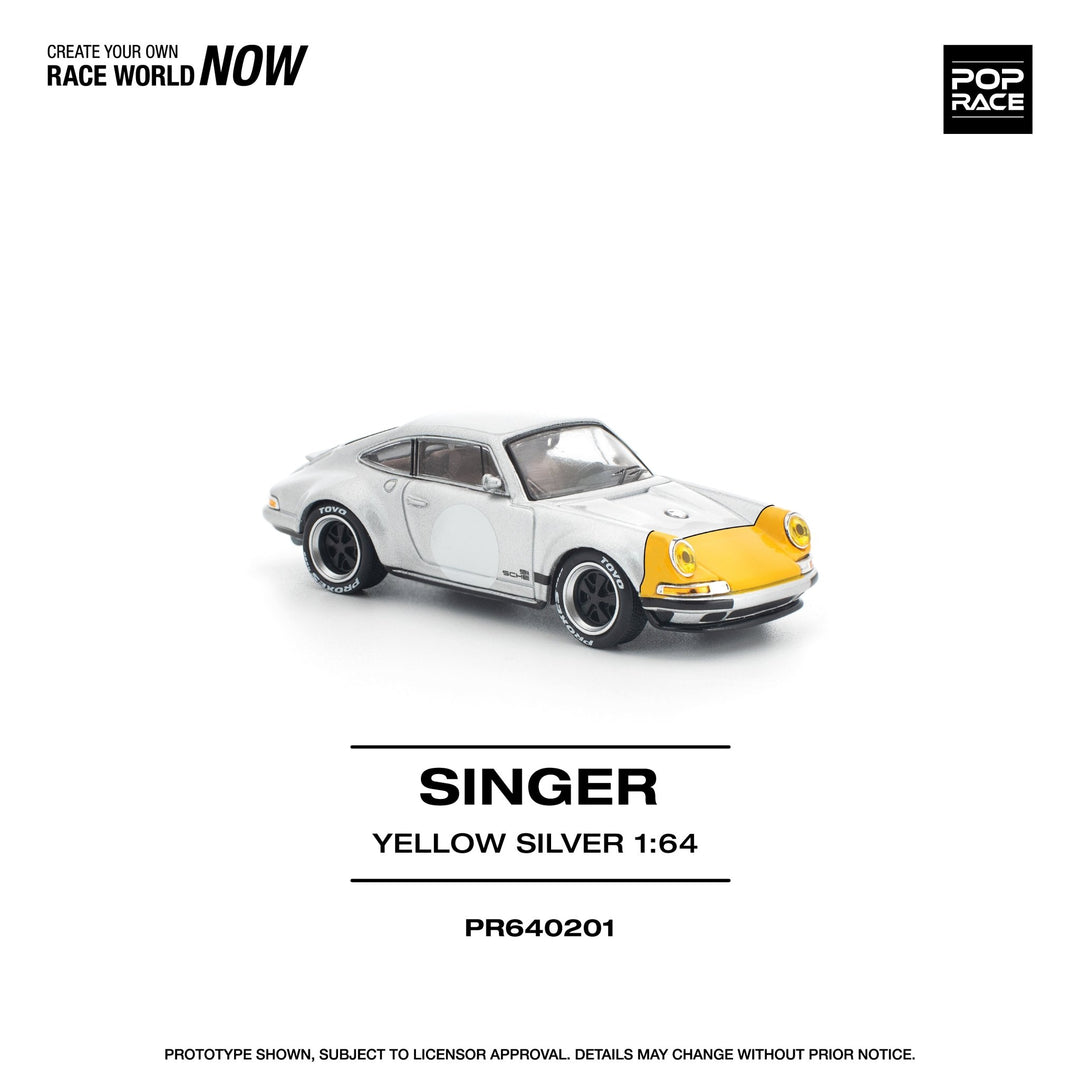 *Pre - Order* Pop Race - Singer 911 SCCS Homage - Silver / Yellow - Top CollectiblesDiecastPop Race