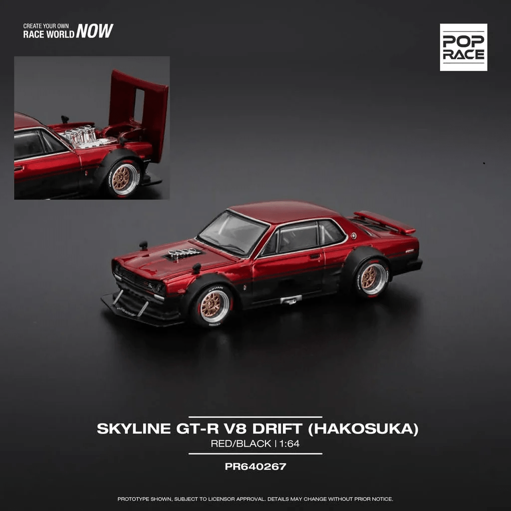*Pre - Order* Pop Race - Skyline GT - R V8 Drift (Hakosuka) - Red/Black - Top CollectiblesDiecastPop Race