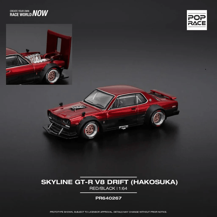 *Pre - Order* Pop Race - Skyline GT - R V8 Drift (Hakosuka) - Red/Black - Top CollectiblesDiecastPop Race