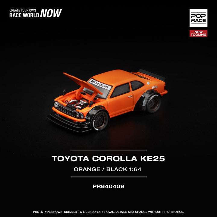 *Pre - Order* Pop Race - Toyota Corolla KE25 - Orange / Black - Top CollectiblesDiecastPop Race