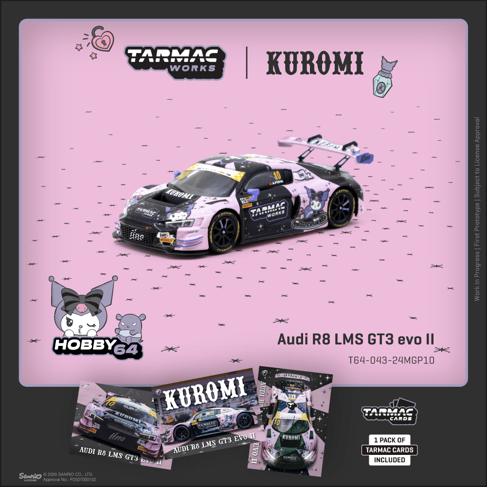 *Pre - Order* Tarmac Works - Audi R8 LMS GT3 evo II "Kuromi" with Trading Cards Pack - Hobby64 Series - Top CollectiblesDiecastTarmac Works