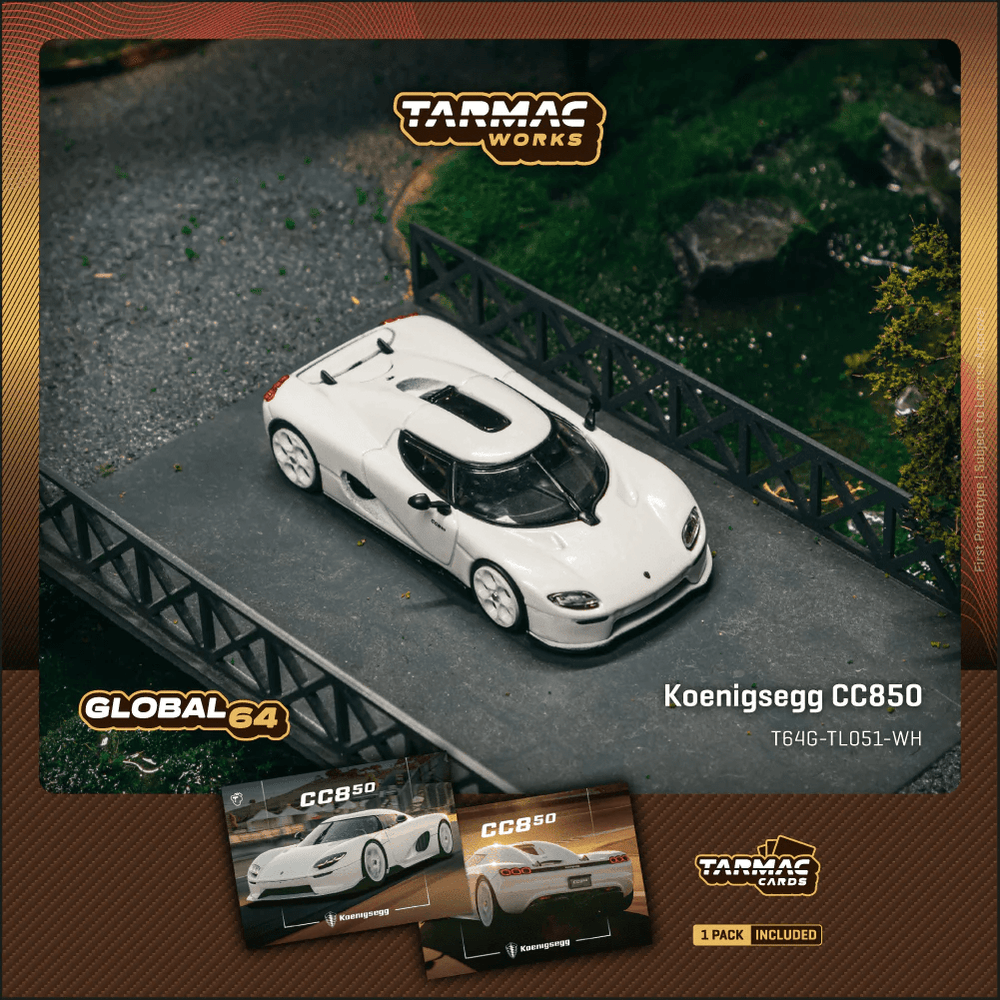 *Pre - Order* Tarmac Works - Koenigsegg CC850 White Model Car + Trading Cards Combo Set - Global64 Series - Top CollectiblesDiecastTarmac Works