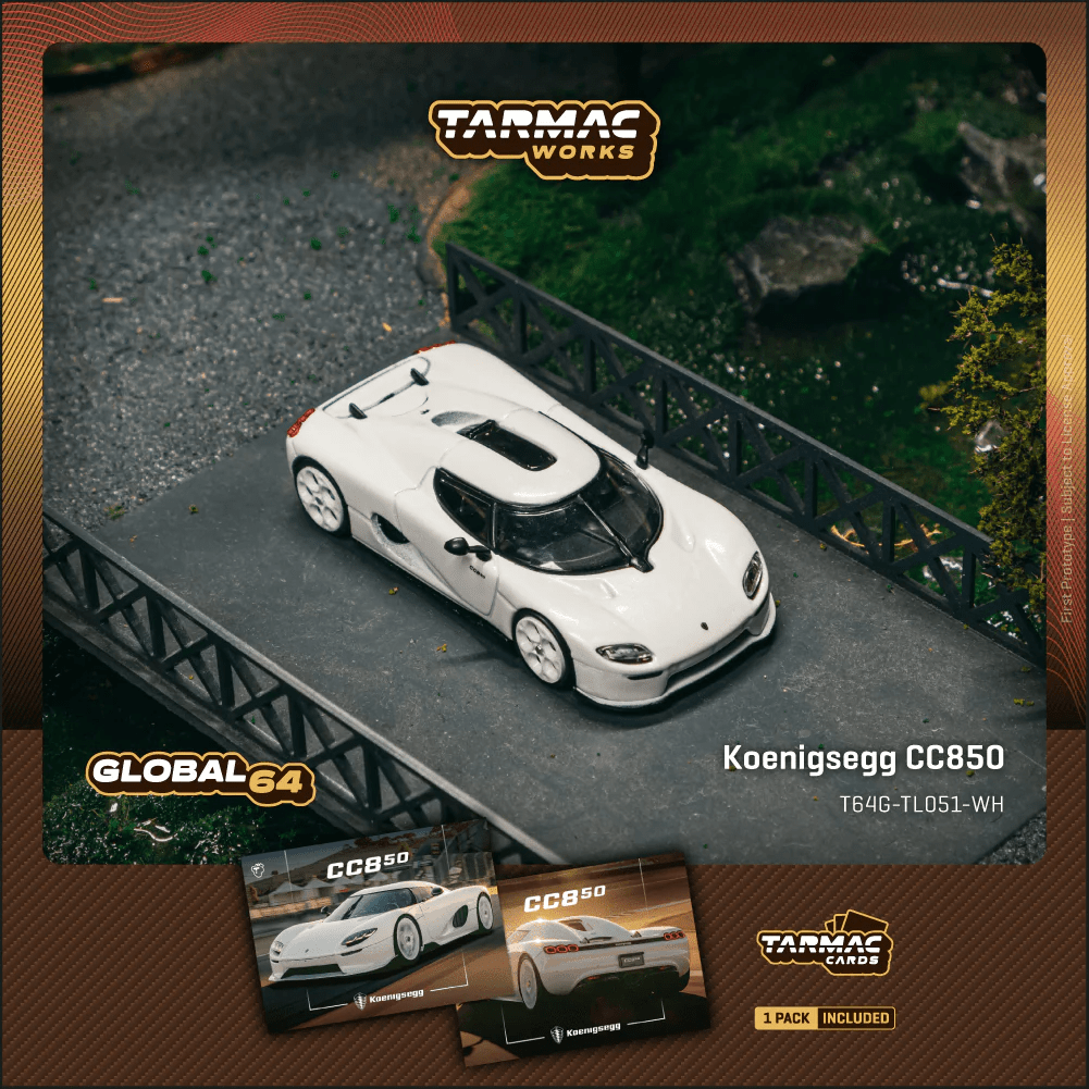 *Pre - Order* Tarmac Works - Koenigsegg CC850 White Model Car + Trading Cards Combo Set - Global64 Series - Top CollectiblesDiecastTarmac Works
