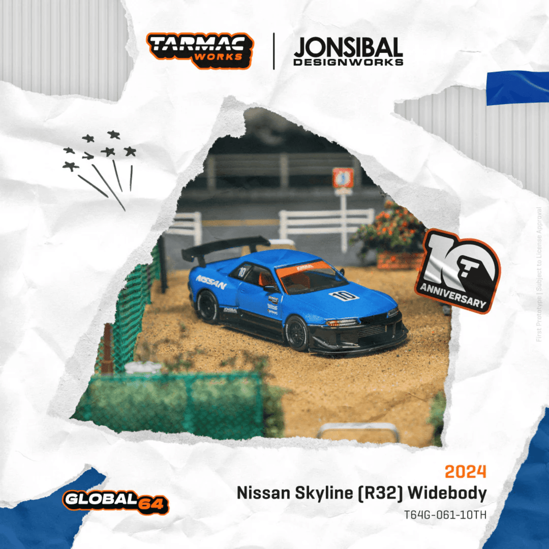 *Pre - Order* Tarmac Works - Nissan Skyline (R32) Widebody - Designed by Jon Sibal 10th Anniversary - Global64 Series - Top CollectiblesDiecastTarmac Works