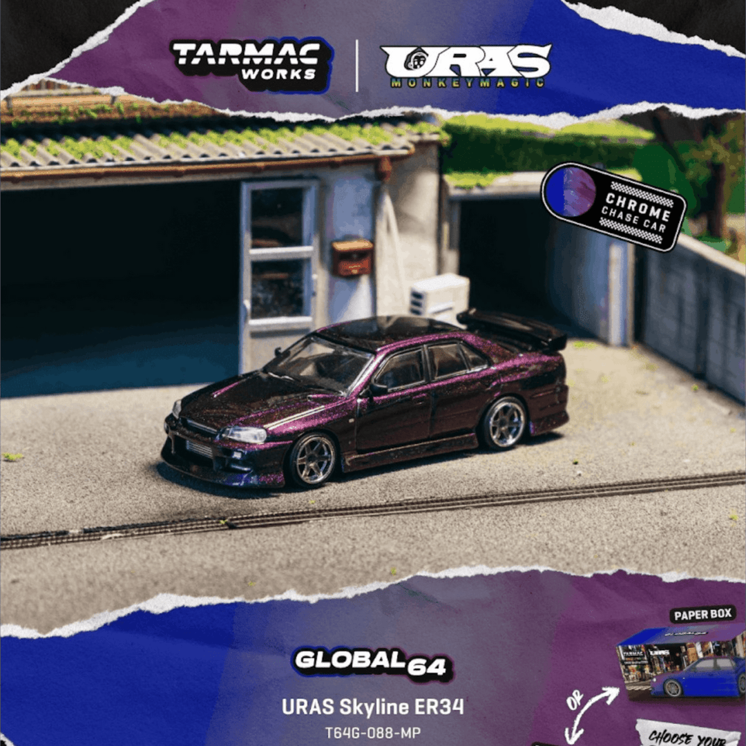 *Pre-Order* Tarmac Works - URAS Skyline ER34 Midnight Purple - Global64 Series - Top CollectiblesDiecastTarmac Works