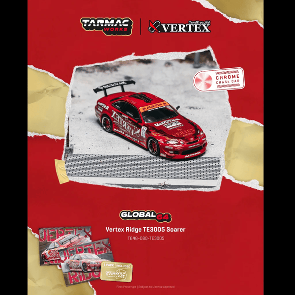 *Pre - Order* Tarmac Works - Vertex Ridge TE3005 Soarer Model Car + Trading Cards Combo Set - Golbal64 Series - Top CollectiblesDiecastTarmac Works