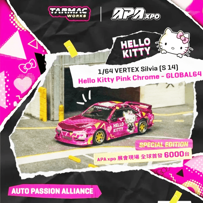 *Pre - Order* Tarmac Works - VERTEX Silvia (S14) - Hello Kitty Pink Chrome *APA XPO 2025 Event Model* - Top CollectiblesDiecastTarmac Works