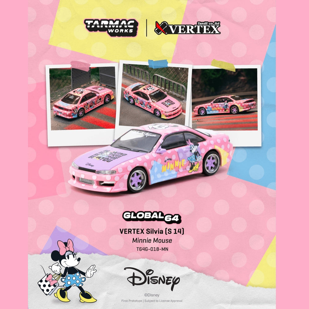 *Pre - Order* Tarmac Works - VERTEX Silvia (S14) Minnie Mouse - Global64 Series - Top CollectiblesDiecastTarmac Works
