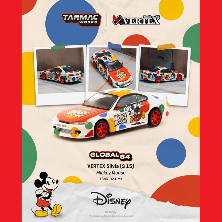 *Pre - Order* Tarmac Works - VERTEX Silvia (S15) Mickey Mouse - Global64 Series - Top CollectiblesDiecastTarmac Works