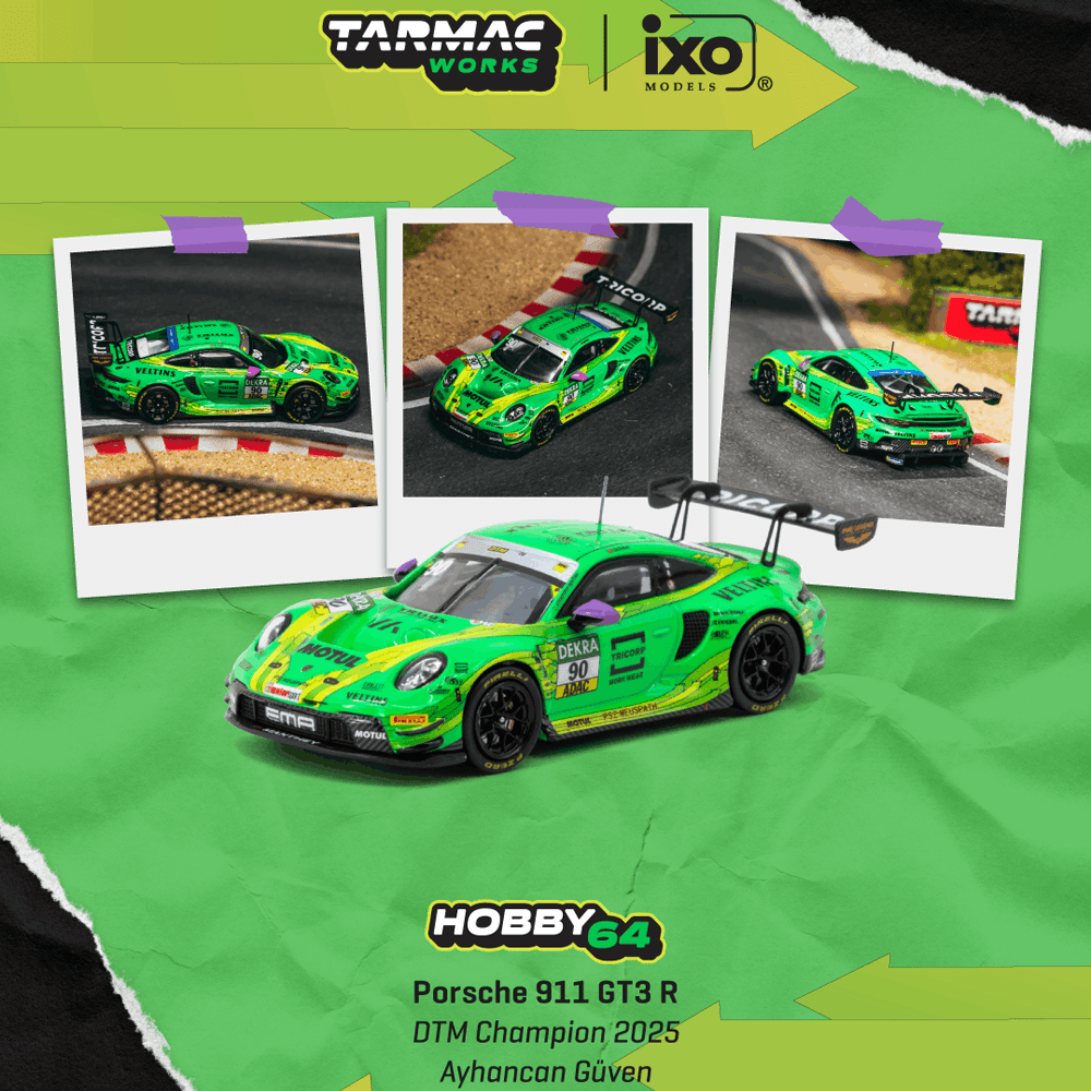 *Pre-Order* Tarmac Works x IXO Models - Porsche 911 GT3 R DTM Champion 2025 Ayhancan Güven - Hobby64 Series (Copy) - Top CollectiblesDiecastTarmac Works