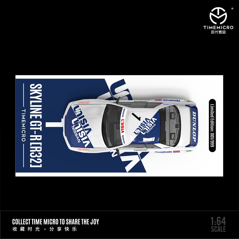 *Pre - Order* Time Micro - Nissan Skyline GTR R32 Racing Livery - Blue - Top CollectiblesDiecastTime Micro