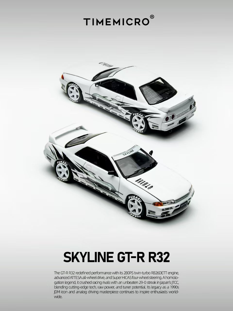 *Pre - Order* TimeMicro - Nissan Skyline GT - R R32 Los Santos Drift - White - Top CollectiblesDiecastTime Micro