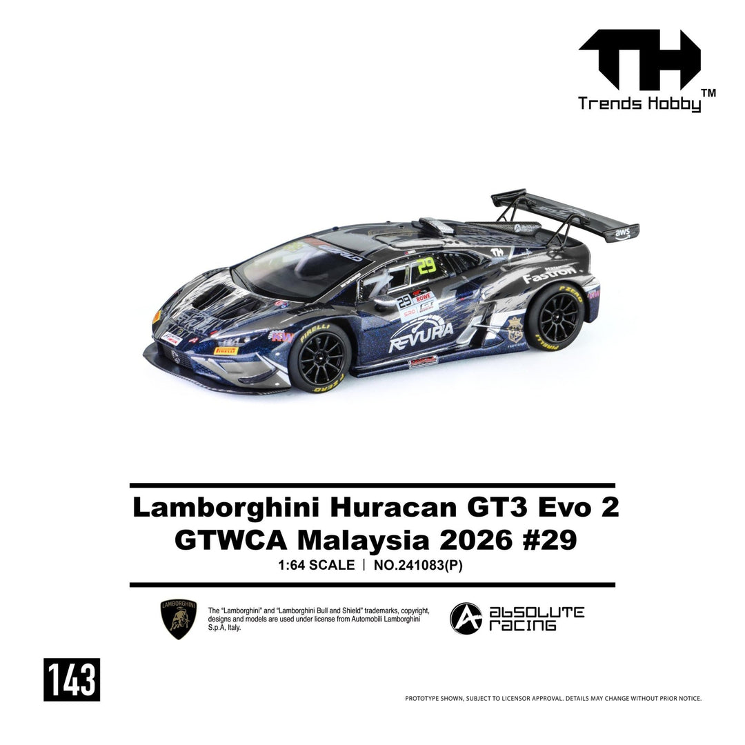 *Pre-Order* Trends Hobby - Lamborghini Huracan GT3 EVO2 - GTWCA Malaysia 2026 29 - Top CollectiblesDiecastTrends Hobby