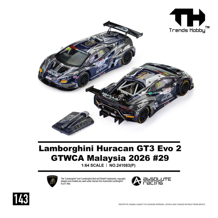 *Pre-Order* Trends Hobby - Lamborghini Huracan GT3 EVO2 - GTWCA Malaysia 2026 29 - Top CollectiblesDiecastTrends Hobby