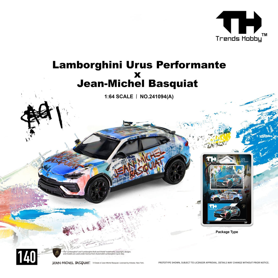 *Pre-Order* Trends Hobby - Lamborghini Urus Performance & Basquiat White/Blue (Blister Pack with a Collectible Card) - Top CollectiblesDiecastTrends Hobby