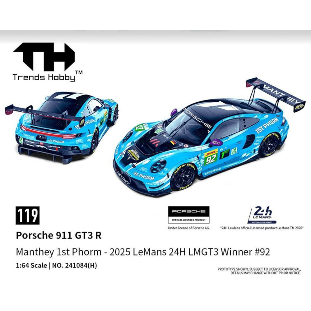 *Pre - Order* Trends Hobby - Porsche 911 GT3 R - LeMans 24H 2025 92 - Top CollectiblesDiecastTrends Hobby
