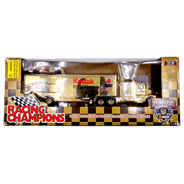 Racing Champions - Kodak Film Chevrolet Monte Carlo Stock Car with Transporter - 1998 50 Years of Nascar Gold Series - Top CollectiblesDiecastRacing Champions