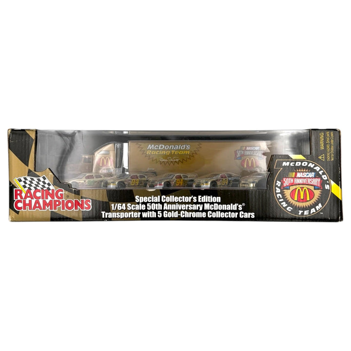 Racing Champions - Transporter With 5 Gold - Chrome Collector Cars - 1998 50th McDonald&
