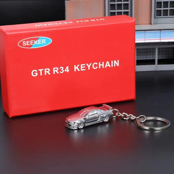 Seeker - Nissan Skyline GT-R R34 Keychain - Chrome Silver *1/87 Scale ...