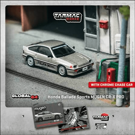 Tarmac Works - HONDA Ballade Sports MUGEN CR-X PRO Silver Model Car + Trading Cards Combo Set - Global64 Series - Top CollectiblesDiecastTarmac Works