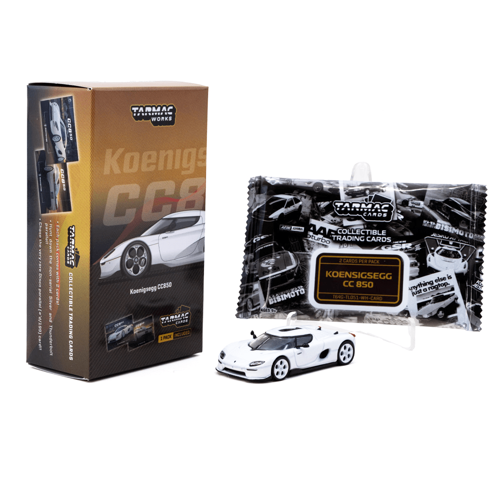 Tarmac Works - Koenigsegg CC850 White Model Car + Trading Cards Combo Set - Global64 Series - Top CollectiblesDiecastTarmac Works