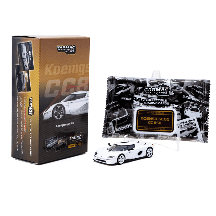 Tarmac Works - Koenigsegg CC850 White Model Car + Trading Cards Combo Set - Global64 Series - Top CollectiblesDiecastTarmac Works