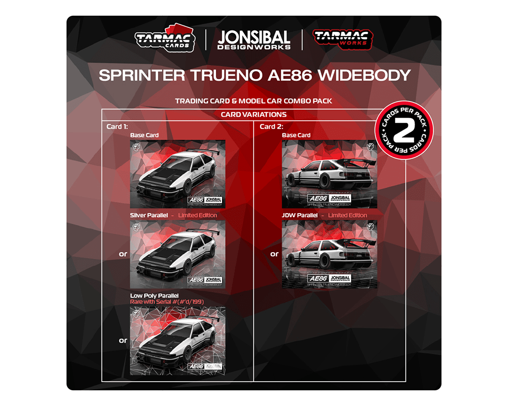 Tarmac Works - Toyota Sprinter Trueno AE86 Widebody by Jon Sibal with Trading Card – White *Pre - Order* - Top CollectiblesDiecastTarmac Works