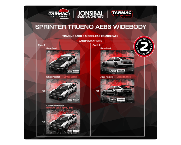 Tarmac Works - Toyota Sprinter Trueno AE86 Widebody by Jon Sibal with Trading Card – White *Pre - Order* - Top CollectiblesDiecastTarmac Works