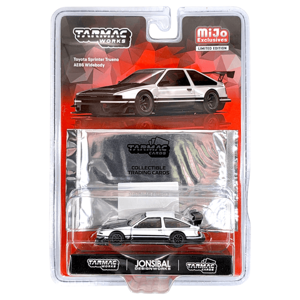 Tarmac Works - Toyota Sprinter Trueno AE86 Widebody by Jon Sibal with Trading Card – White - Top CollectiblesDiecastTarmac Works