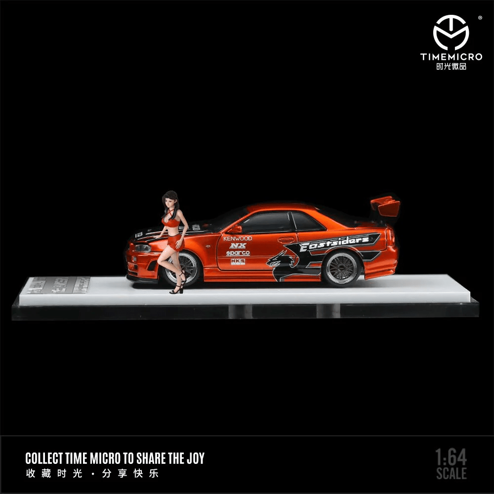 Time Micro - Nissan Skyline GT - R (R34) Z - Tune "Need for Speed" - Japanese Orange w/ Figure - Top CollectiblesDiecastTime Micro
